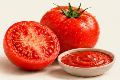 Tomates italianos maduros junto a un tazón de passata Pampi